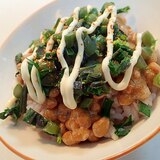 納豆と紅菜苔のご飯♬